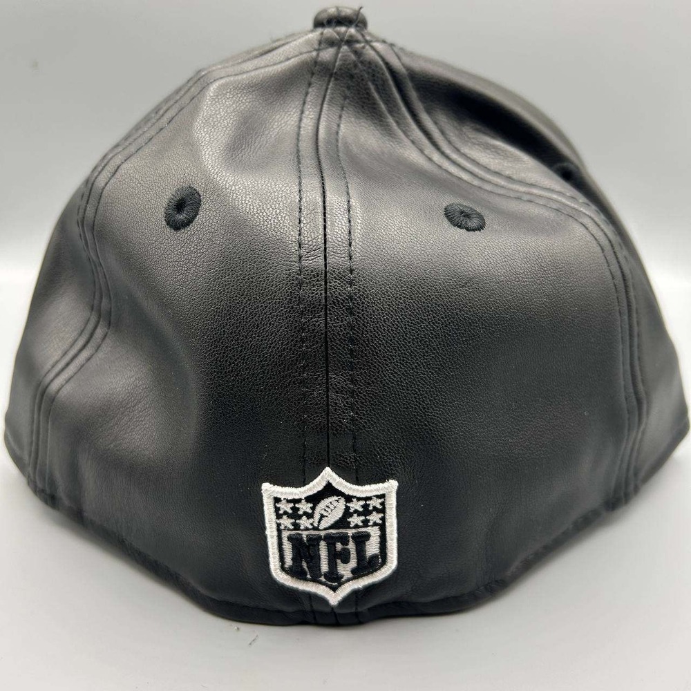 Las Vegas Raiders Hat Men 7 1/8 Black PU Leather 59Fifty New Era Fitted Cap New - Picture 4 of 8